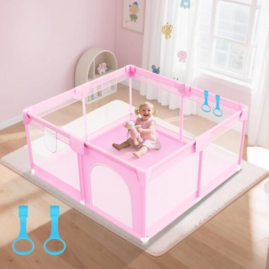 Tarc de joaca Roz 150x200 cu ventuze Loc bebelusi 50 bile colorate