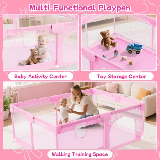 Tarc de joaca Roz 150x200 cu ventuze Loc bebelusi 50 bile colorate