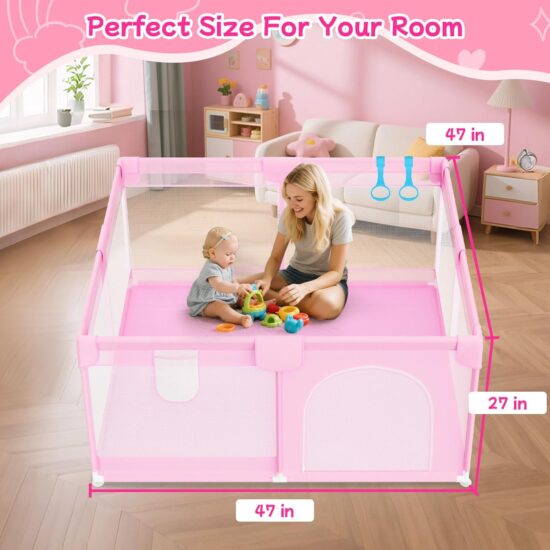 Tarc de joaca Roz 150x200 cu ventuze Loc bebelusi 50 bile colorate