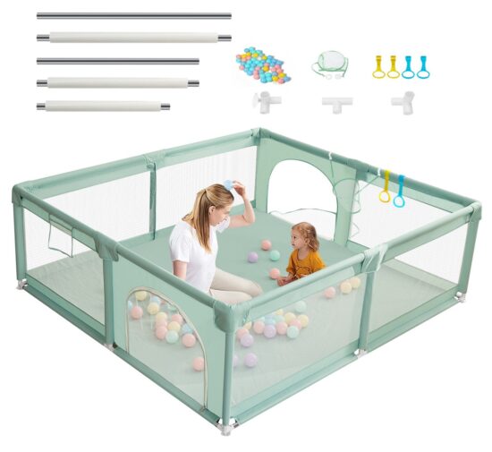 Tarc de joaca Verde 150x200 cu ventuze Loc bebelusi 50 bile colorate