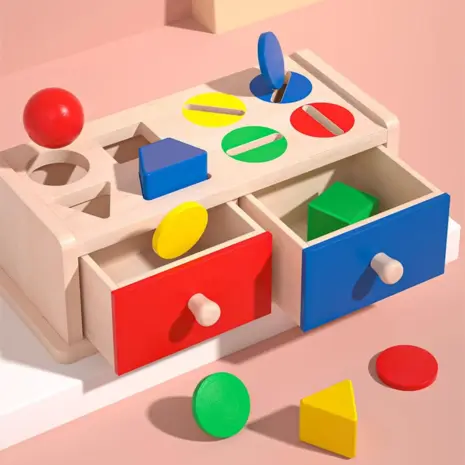 Cutia permanentei cu sertare Joc Montessori lemn forme si culori