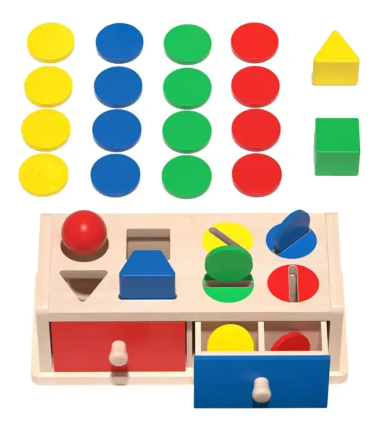Cutia permanentei cu sertare Joc Montessori lemn forme si culori