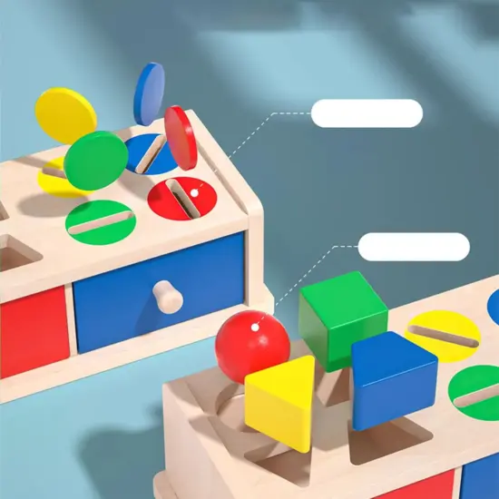 Cutia permanentei cu sertare Joc Montessori lemn forme si culori