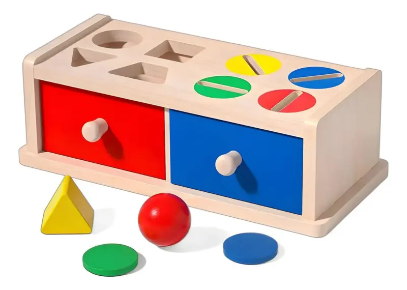 Cutia permanentei cu sertare Joc Montessori lemn forme si culori