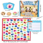 36 de cărți de joc ilustrate cu animale și numere (ex: iepurași colorați și numere pe fundal) 3 zaruri speciale (cu numere și simboluri) Joc-de-societate-Matematic-Joc-educativ-aritmetic-cu-zaruri