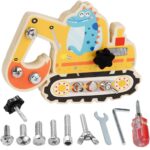 Jucarie Excavator Montessori Placa lemn Suruburi Banc scule
