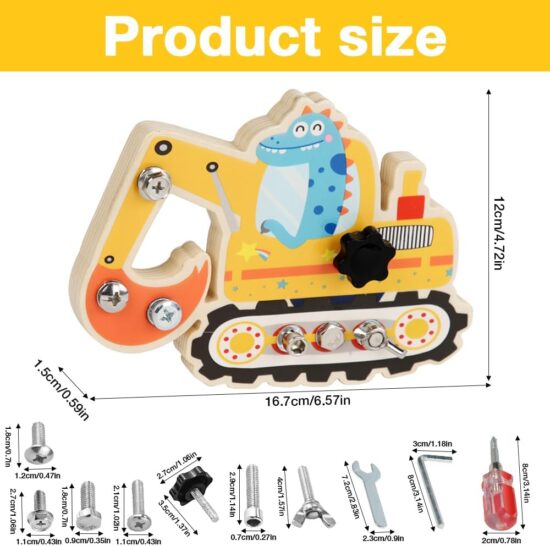 Jucarie Excavator Montessori Placa lemn Suruburi Banc scule