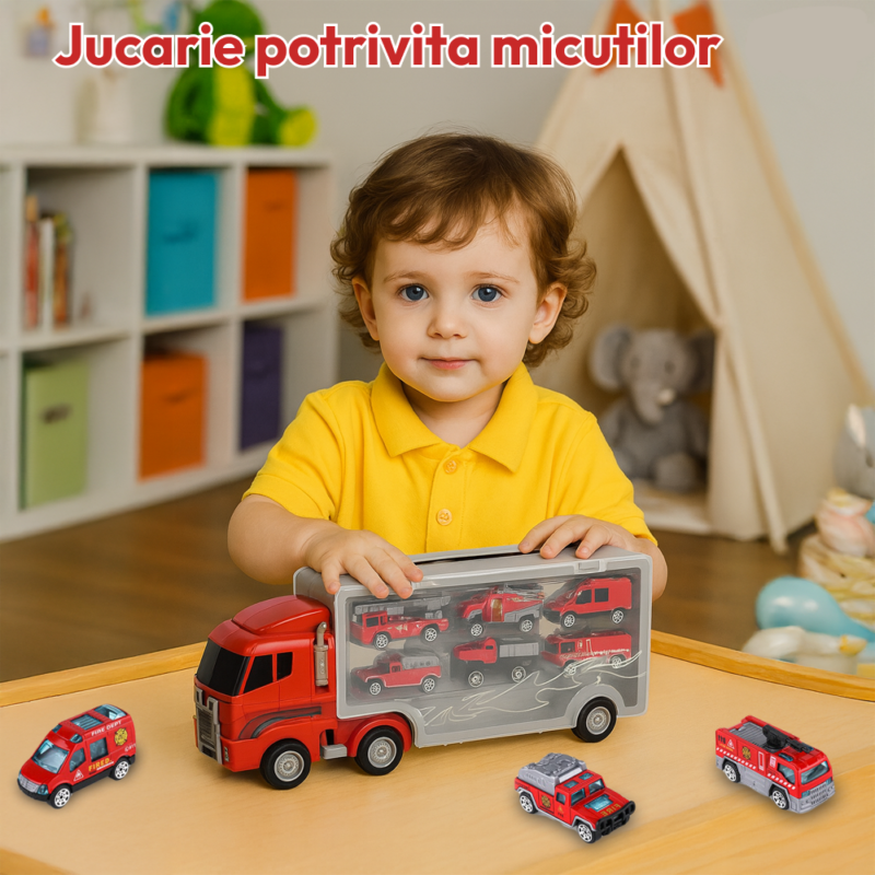 Jucarie copii Camionul cu 6 Vehicule pentru salvare Interventie