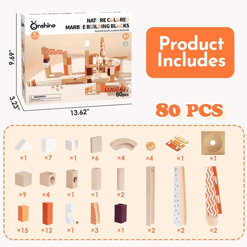 Labirint lemn 80 pc Pista cu bile Constructii STEM cuburi Onshine