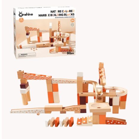 Labirint lemn 80 pc Pista cu bile Constructii STEM cuburi Onshine