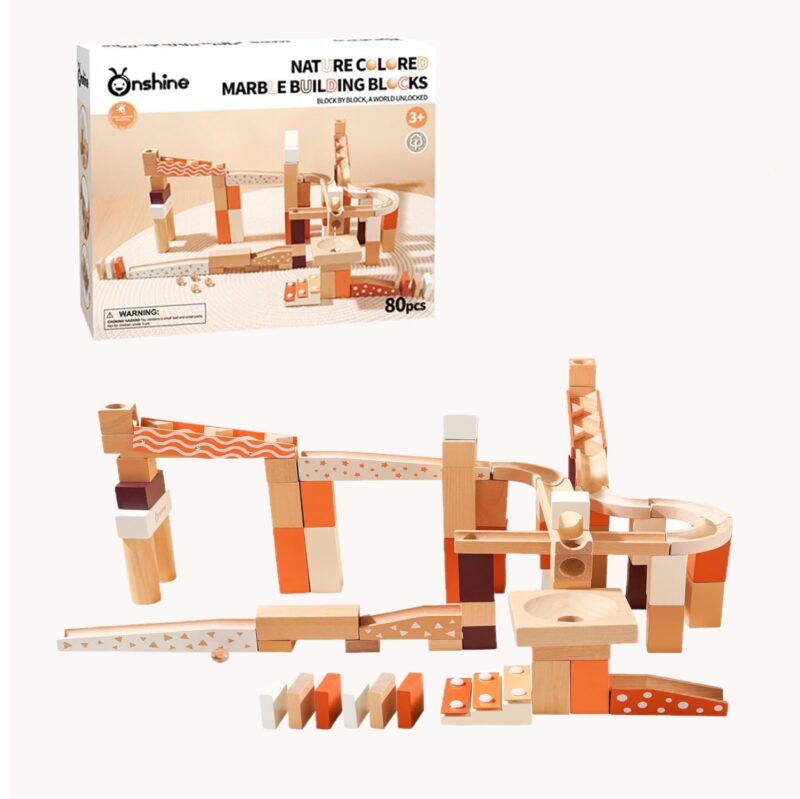 Labirint lemn 80 pc Pista cu bile Constructii STEM cuburi Onshine