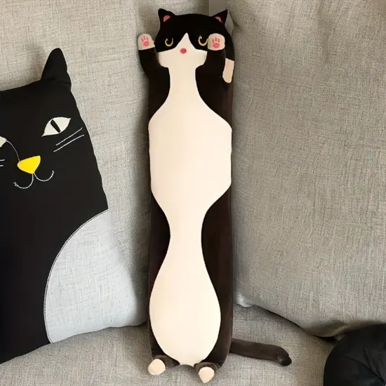 Perna lunga Neagra plus Jucarie Pisica moale si pufoasa 110 cm