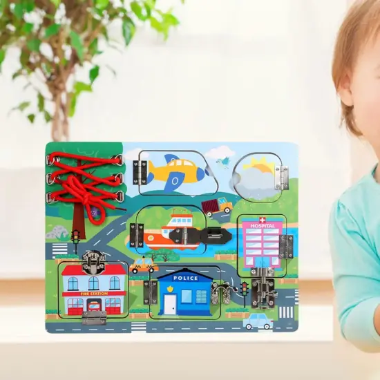 Placa senzoriala Montessori Oraselul cu Trafic Tabla Busy Board