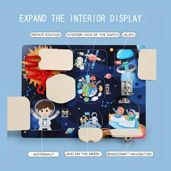 Placa senzoriala Montessori Spatiul cosmic cu planete Busy Board