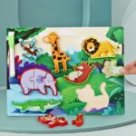 Puzzle din lemn Animale cu Tablita de scris si Carioca de desenat