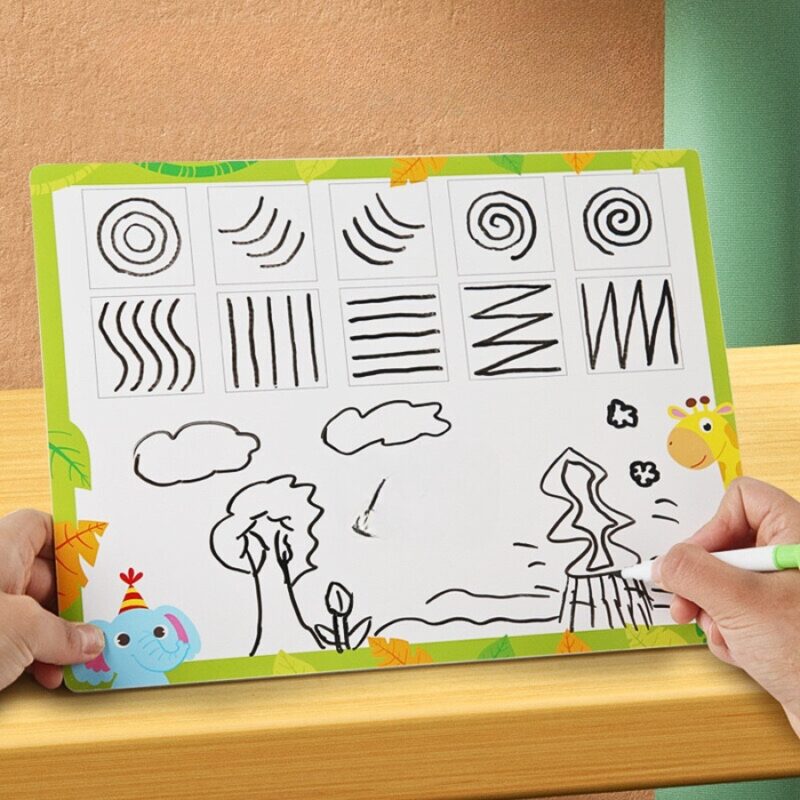 Puzzle din lemn Animale cu Tablita de scris si Carioca de desenat