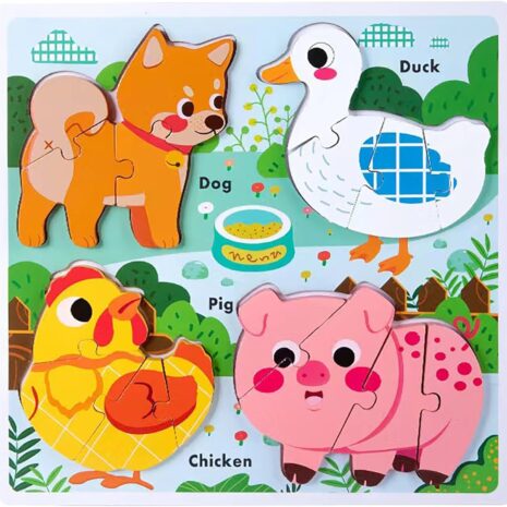Puzzle lemn Animale Domestice Jucarii Copii potrivirea formelor