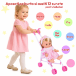 Set Papusa interactiva cu Carucior Patut de dormit si accesorii