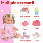 Set Papusa interactiva cu Carucior Patut de dormit si accesorii