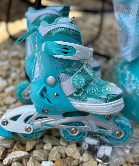 Set Role Turcoaz Reglabile cu protectii Pozitionarea rotilor 2in1