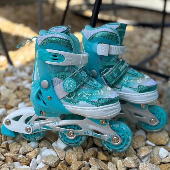 Set Role Turcoaz Reglabile cu protectii Pozitionarea rotilor 2in1