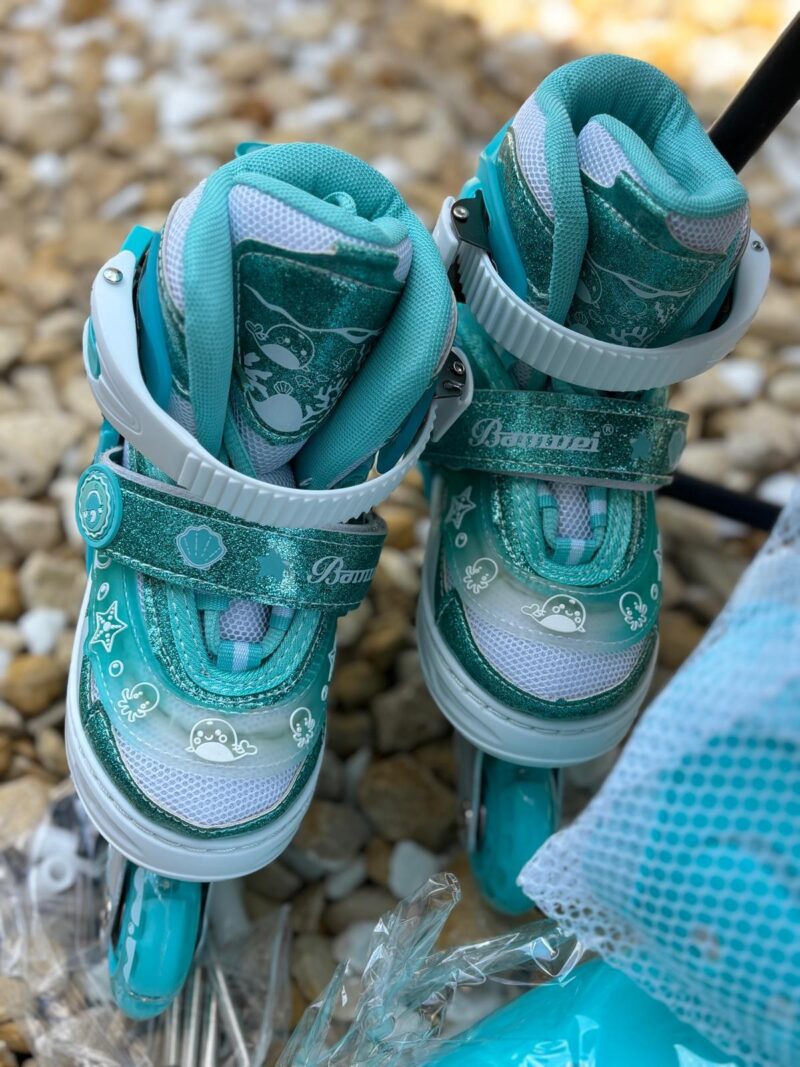 Set Role Turcoaz Reglabile cu protectii Pozitionarea rotilor 2in1