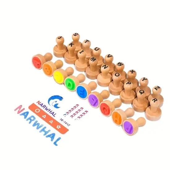 Set Stampile lemn Jucarii educative cu Numere si Litere Operatii