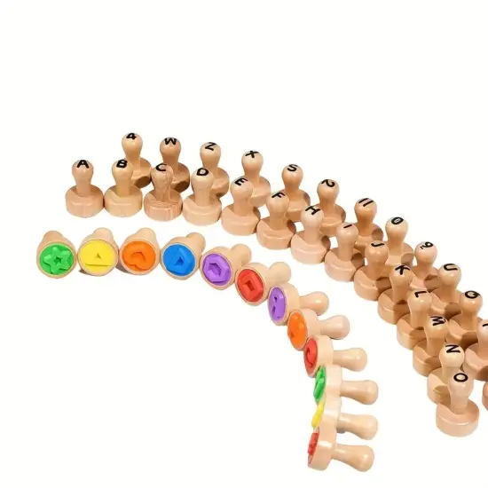 Set Stampile lemn Jucarii educative cu Numere si Litere Operatii