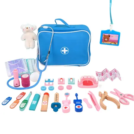 Set Trusa doctor albastru cu accesorii si Jucarie plus copii