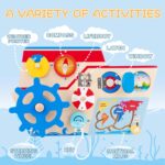 Vaporasul Montessori Busy Placa lemn cu Incuietori Volan Busola