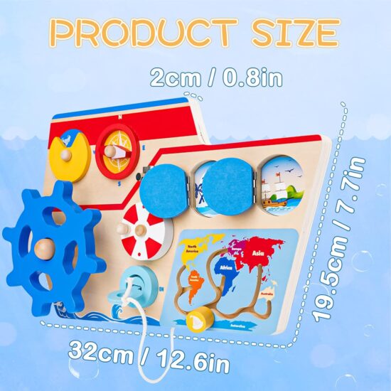 Vaporasul Montessori Busy Placa lemn cu Incuietori Volan Busola