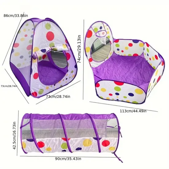 Cort de joaca copii Mov Tunel Piscina Casuta Cos baschet 3 in 1