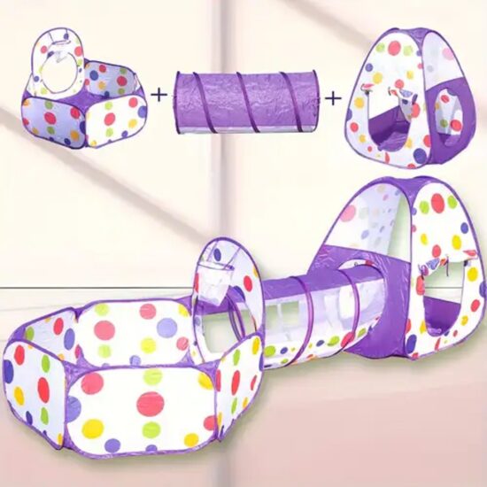 Cort de joaca copii Mov Tunel Piscina Casuta Cos baschet 3 in 1