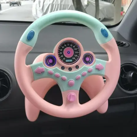 Jucarie Interactiva Volan Roz Masina cu Lumini si Sunete