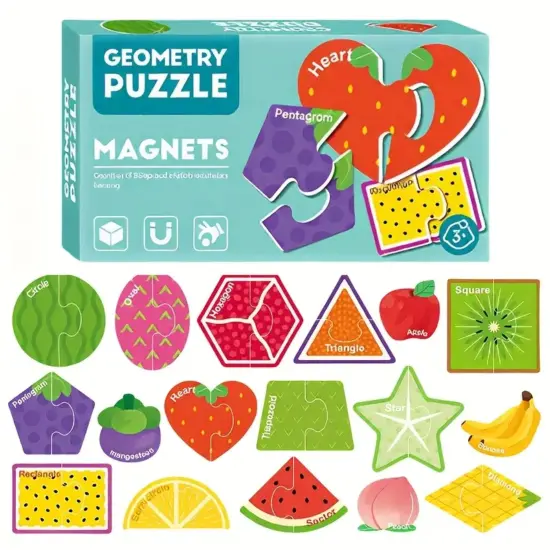 Puzzle educativ Fructe carton magnetic cu 30 piese Geometrie