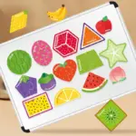 Puzzle educativ Fructe carton magnetic cu 30 piese Geometrie