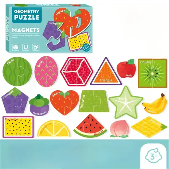 Puzzle educativ Fructe carton magnetic cu 30 piese Geometrie