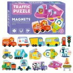 Puzzle educativ Trafic carton magnetic cu 30 piese Vehicule