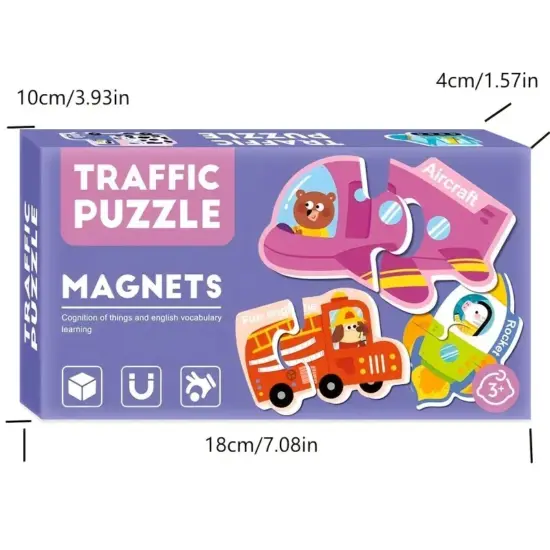 Puzzle educativ Trafic carton magnetic cu 30 piese Vehicule