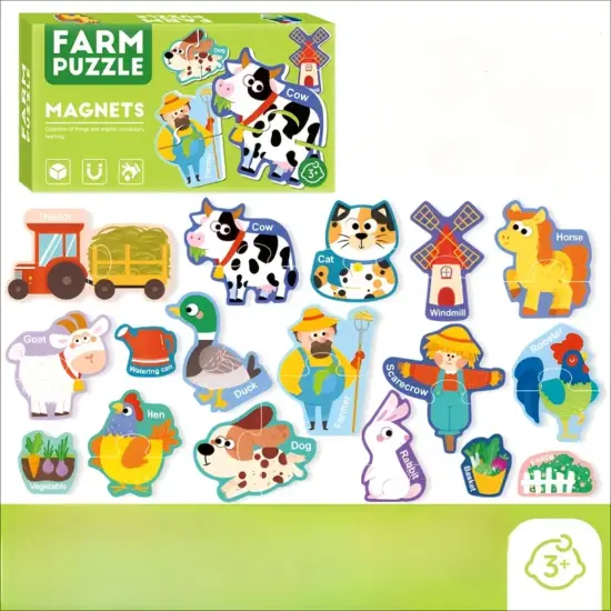 Puzzle educativ carton magnetic cu Ferma animalelor 30 piese