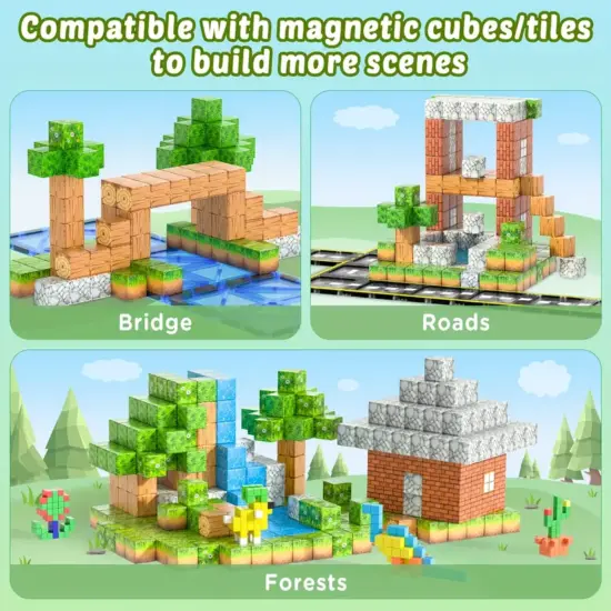Set 64 Cuburi magnetice MineCraft Magnetic Jucarii Stem creative