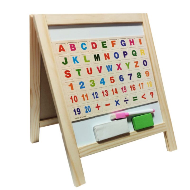 Tabla din lemn 32cm doua fete cu litere cifre si operatii matematice