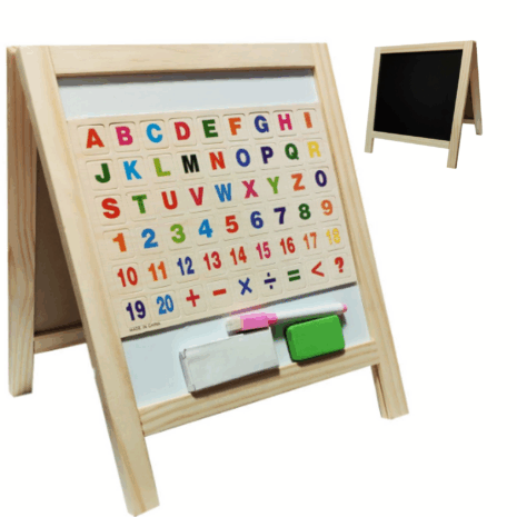 Tabla din lemn 32cm doua fete cu litere cifre si operatii matematice