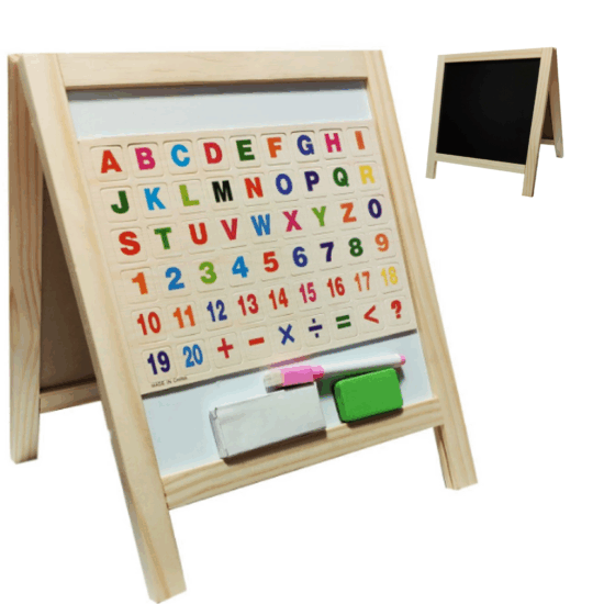 Tabla din lemn 32cm doua fete cu litere cifre si operatii matematice