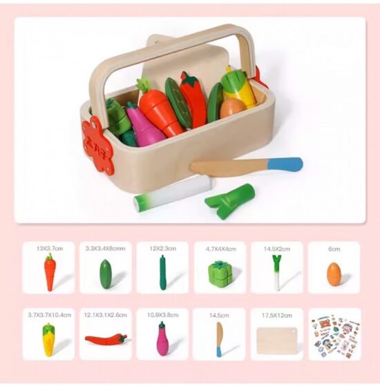 Cosul cu Legume de feliat din lemn Jucarie pentru bucatarie