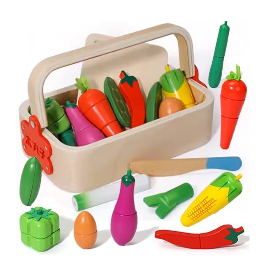 Cosul cu Legume de feliat din lemn Jucarie pentru bucatarie