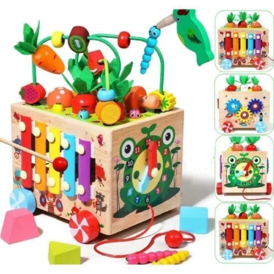 Cub Activitati Montessori 9in1 Pescuit Xilofon Sortare fructe lemn 5 concepute pentru a promova abilitățile de numărare și matematică, cogniția culorilor, modelelor, sunetului și formei și abilitățile motorii fine într-un mod captivant, distractiv și interactiv