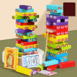 Cuburi lemn Jenga Turnul instabil 54 piese animale si carduri