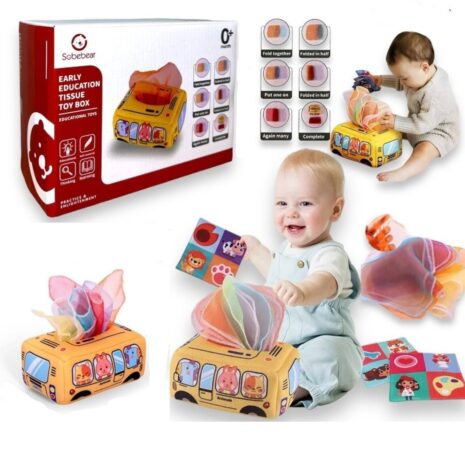 Cutiuta cu servetele moi Autobuz Cub senzorial Activitati bebe