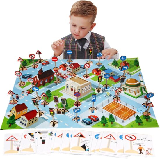 Joc Semne indicatoare de circulatie cu plansa ilustrata Trafic